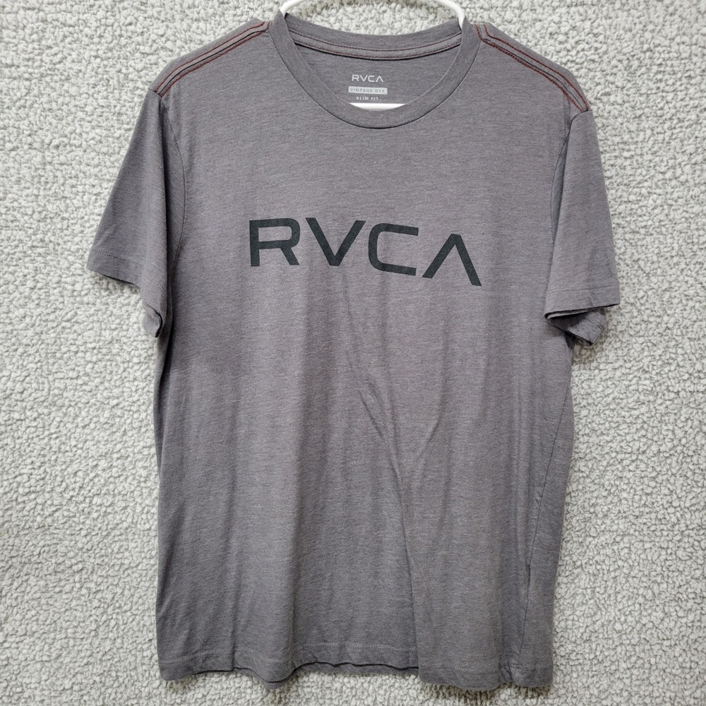 RVCA Vintage Dye Slim Fit T-Shirt Mens Medium Gray Short Sleeve Logo Tee